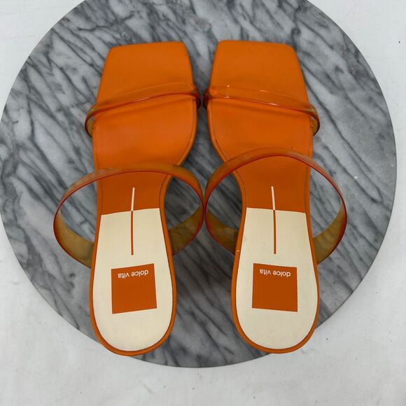 Dolce Vita Heels Womens 9 Orange Novah Angular Slip On Vinyl Transparent Straps - Picture 6 of 11